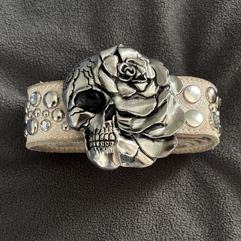 Silver Skull and Rose Studded Belt